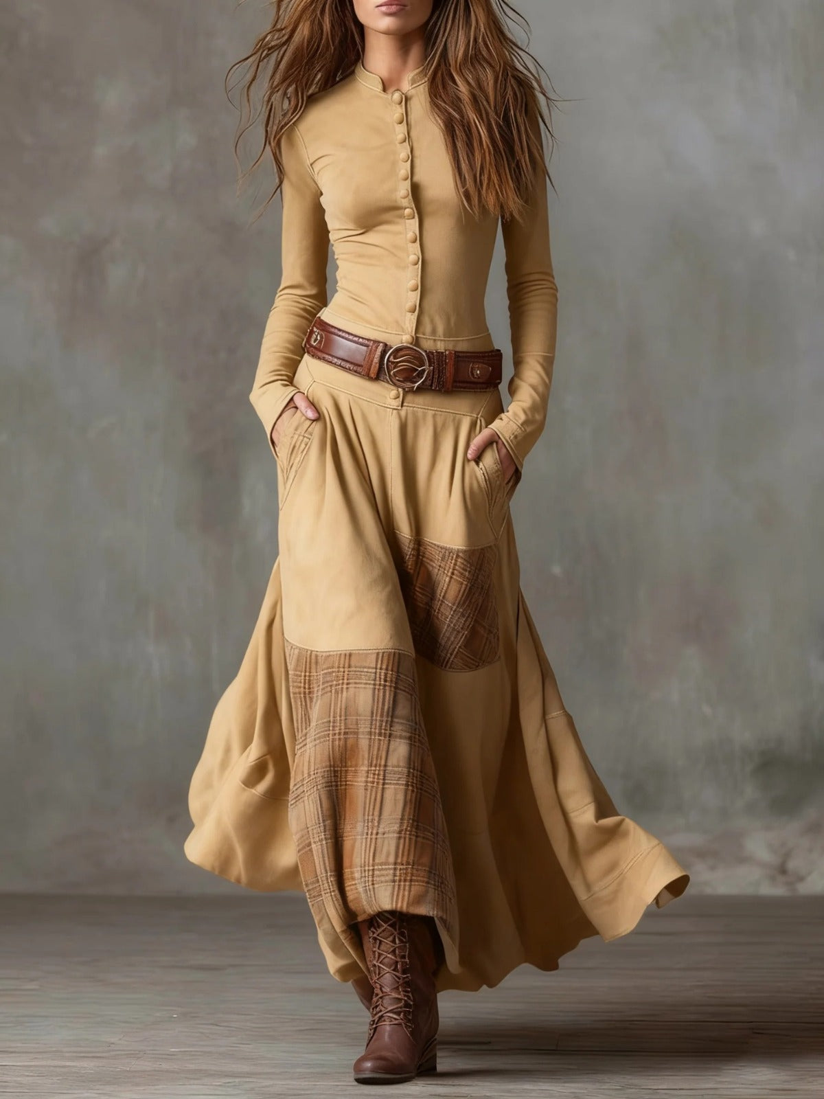 LIVIA - ROBE MAXI EN DAIM AVEC CEINTURE