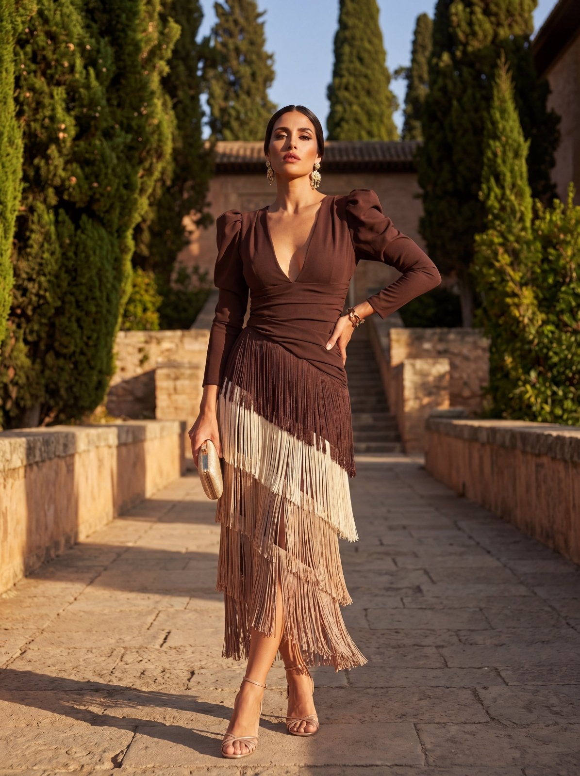 LUCIE - ROBE MIDI À FRANGES