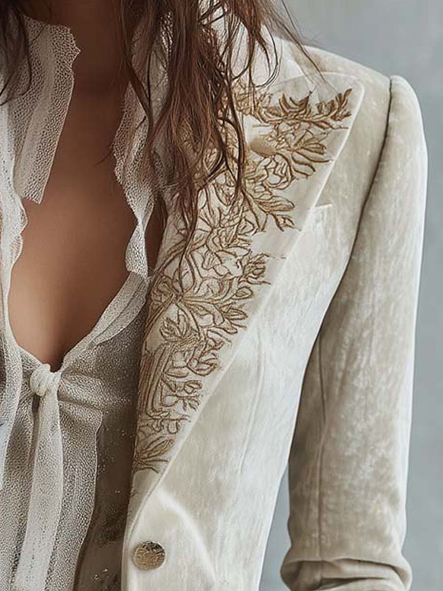 CONSTANZA - BLAZER DE TAILLEUR BRODÉ IVOIRE