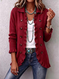 Dolores | Veste en maille rouge rubis à volants