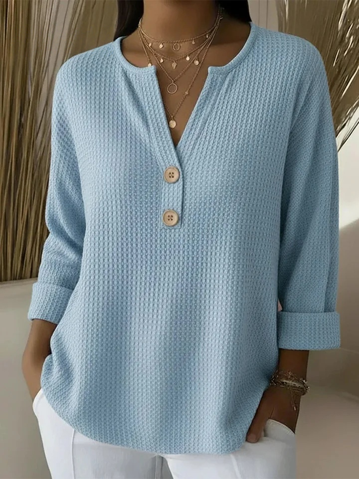 LUCIA - T-SHIRT HENLEY GAUFRÉ À BOUTONS