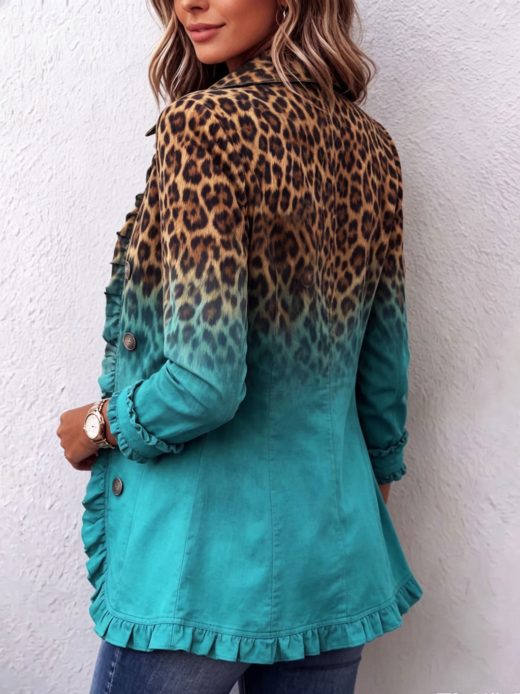 HERMINIA - VESTE BLAZER LÉOPARD DÉGRADÉ À VOLANTS