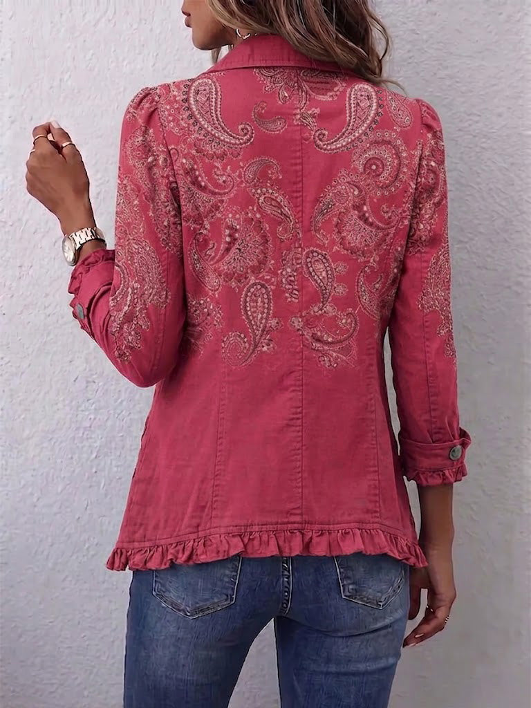 MILAGROS - VESTE EN CACHEMIRE ROSE À VOLANTS