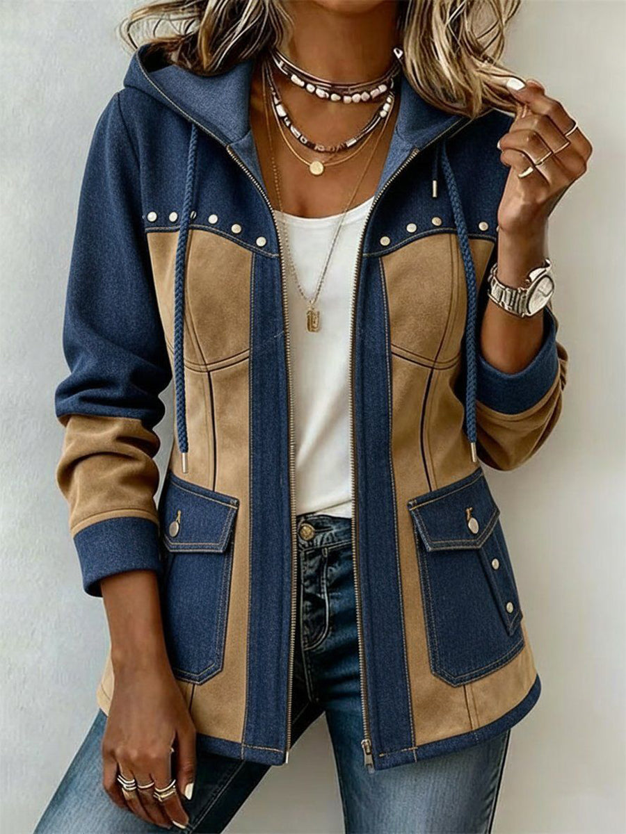 Valeria | Veste à capuche bleu marine et camel