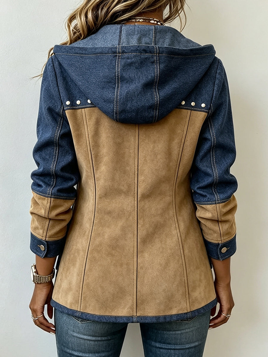 Valeria | Veste à capuche bleu marine et camel